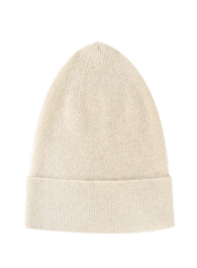 Lallier Unisex 100% Pure Cashmere Beanie, Ribbed Cuffed Hat Warm Soft with Gift Box for Women and Men (Cream White) - Image 2